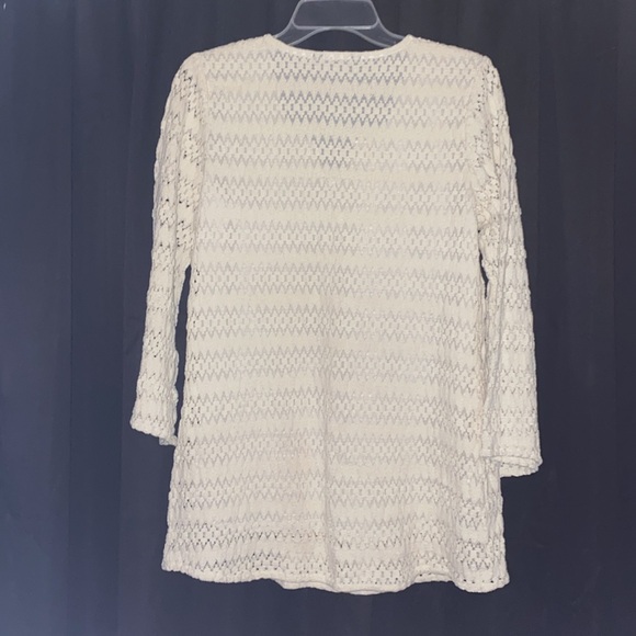 Ivory White Crochet Boho Bell-Sleeved Notch-Neck Flare Krazy Kat Tunic sz M - Picture 4 of 16